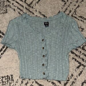 BDG Textured Teal Button-Up Crop Top